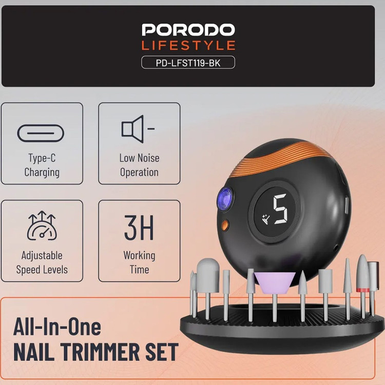 ست کامل ناخن گیر شارژی پرودو Porodo All-In-One Nail Trimmer Set PDLFST119BK