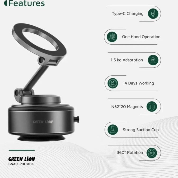 هولدر موبایل وکیوم مکشی مگ سیف گرین لاین Green Lion GX-31 Auto Suction Phone Holder