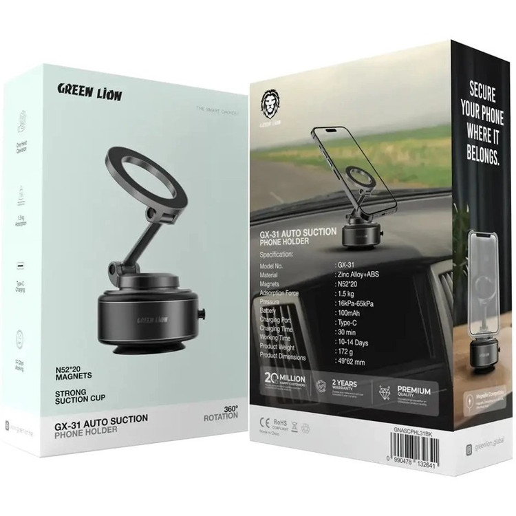 هولدر موبایل وکیوم مکشی مگ سیف گرین لاین Green Lion GX-31 Auto Suction Phone Holder