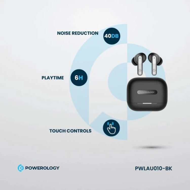 هدفون بی سیم پاورولوژی Powerology 6 Mic Hybrid ANC + ENC Earbuds PWLAU010