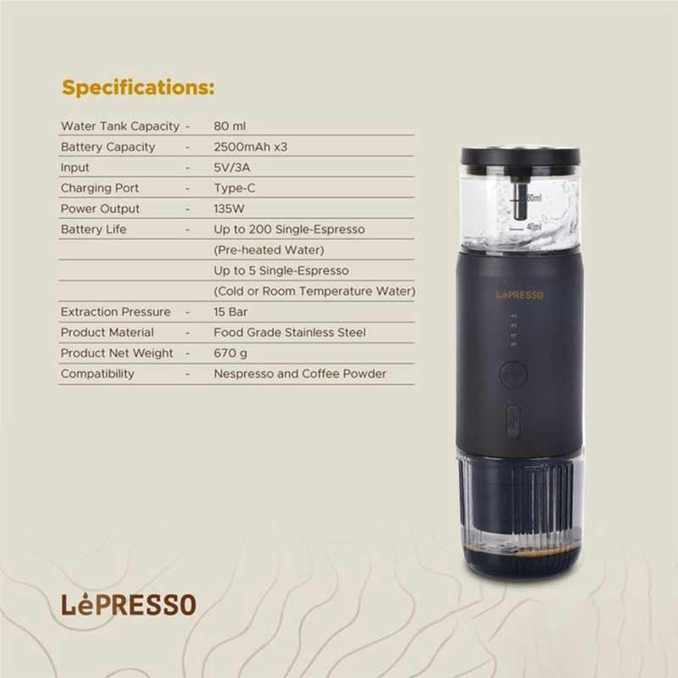 اسپرسو ساز 80 میلیلیتر شارژی لپرسو LPCFFM0001-BK