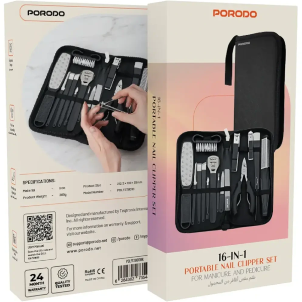 ست ۱۶ کاره مانیکور و پدیکور ناخن پرودو مدل Porodo Manicure & PedicureSet PDLFST8010BK